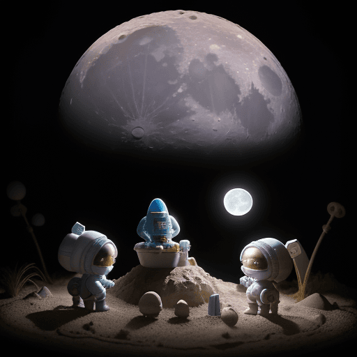 AI generated: A moon-exploration fantasy with  moon-base toys arranged in a realistic depiction of the surface of ...
