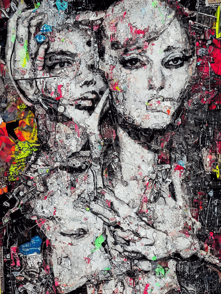 AI generated: Ultra detailed medium portrait painting, torn up punk poster, broken circuitry background, matrix ef...