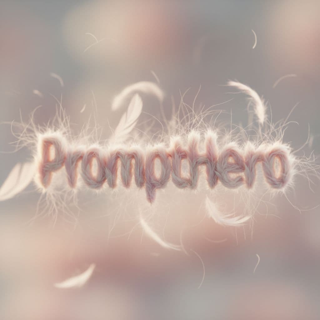 AI generated: “PromptHero” crafted from soft pastel feathers, light pink and white tones, floating fibers, delicat...