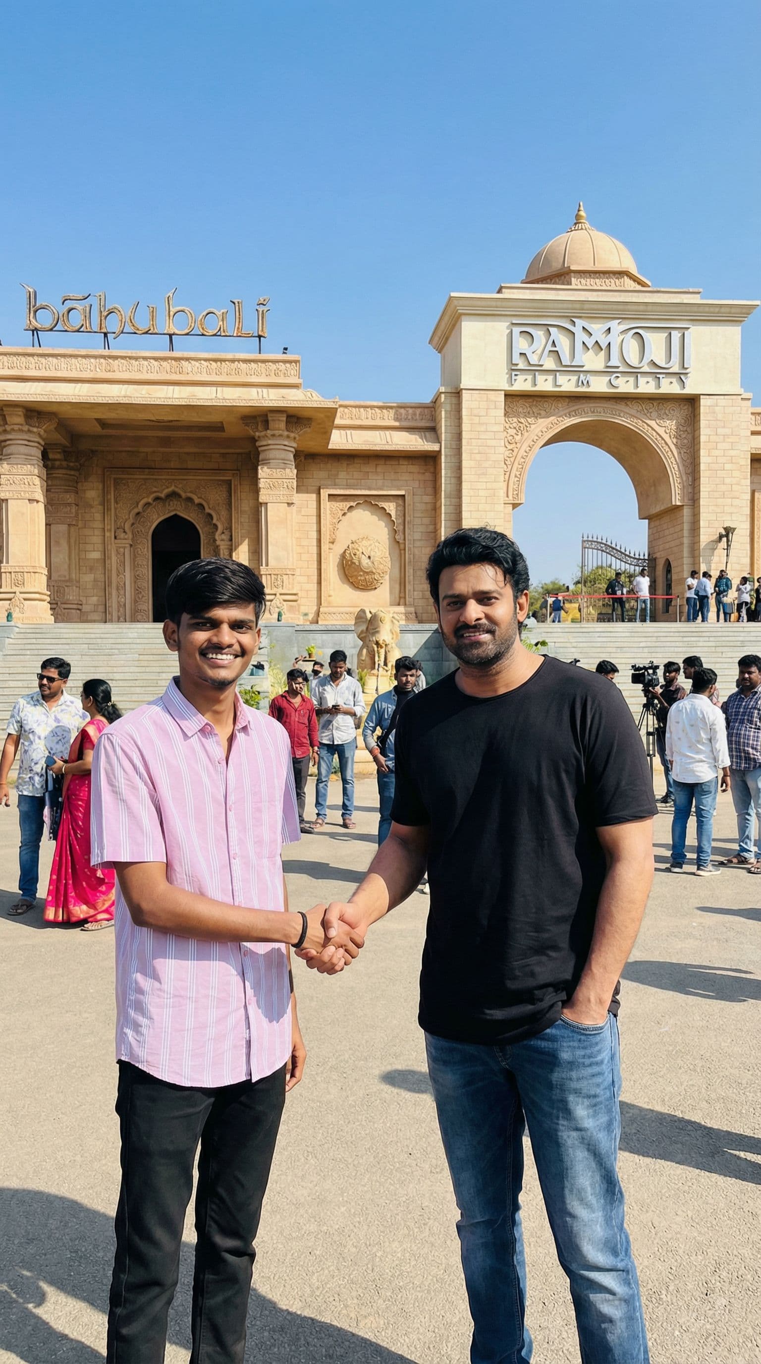 AI generated: Create image with rebel star prabhas hero in ramuji filim city 