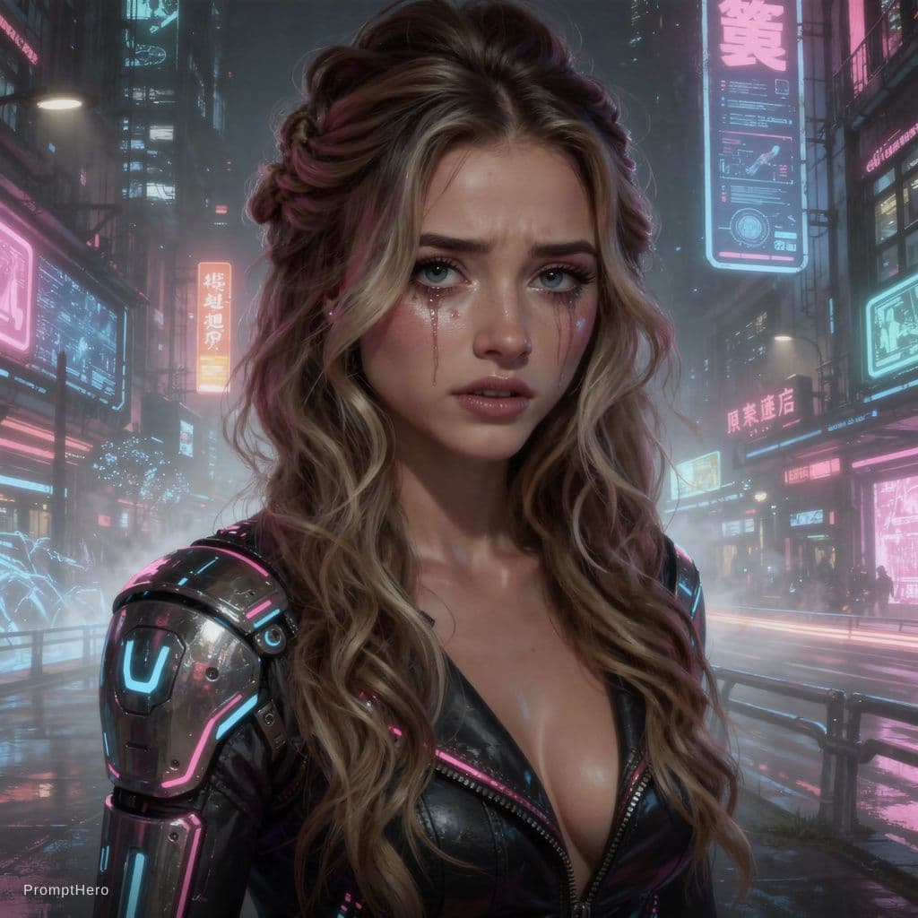 AI generated: portrait of a woman, sadness, despair, ethereal, cyberpunk, sci-fi, high detail, 4k, digital paintin...