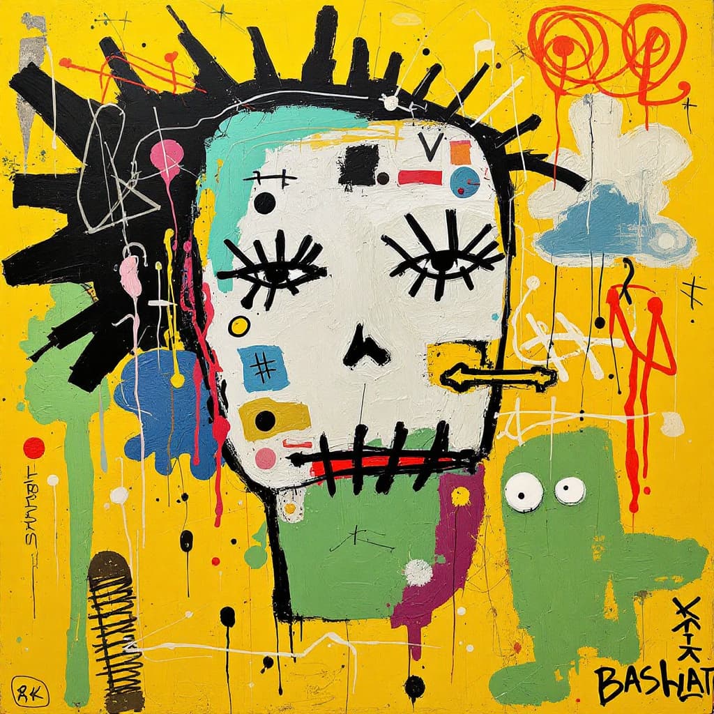 AI generated: Imagen realista de una de las obras más famosas de jean-Míchel basquiat, 8k