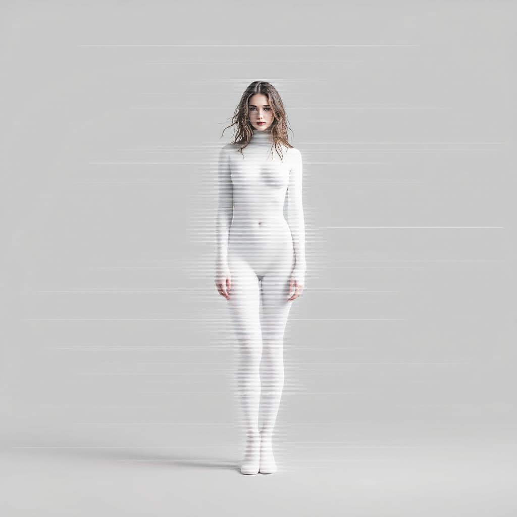 AI generated: glitch art with linear distortion, horizontal scan lines and digital interference, vertical portrait...