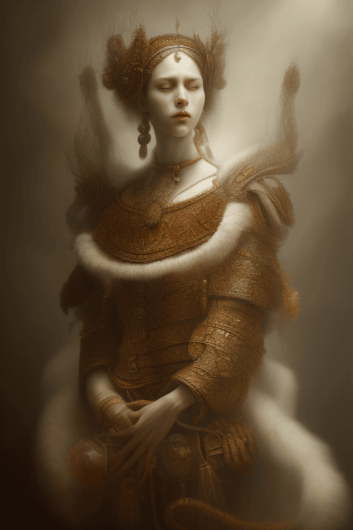 AI generated: digital oil painting of bleeding meat veil on the silk of seas and arctic flowers, rembrandt style, ...