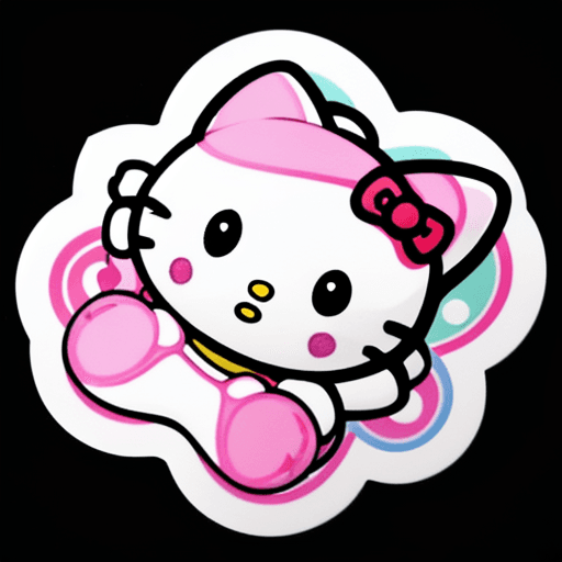 AI generated: please create an image of 9 diffrent stickers featuring hello kitty with vibrant colors, stereo effe...