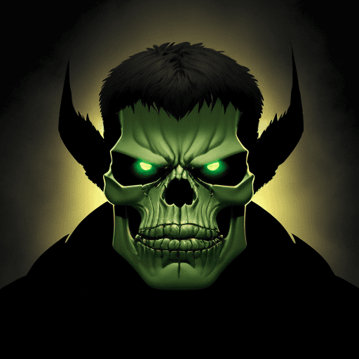 AI generated: Create a captivating design with a Marvel Hulk skull, blending perfectly with the shadows and incorp...