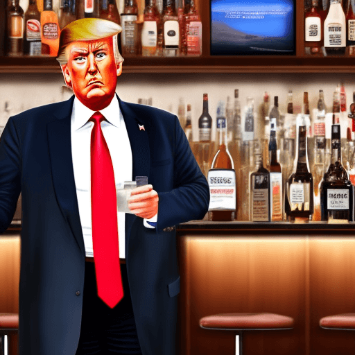 AI generated: Trump in a bar, standing powerful, confident, 8k, high resolution, realistic 