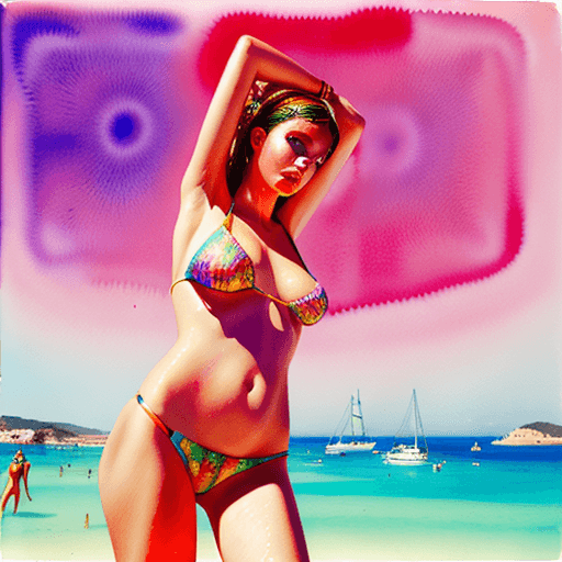 AI generated: hot summer girl in ibiza, in the style of david lachapelle, surreal photography, hypermaximalist wat...