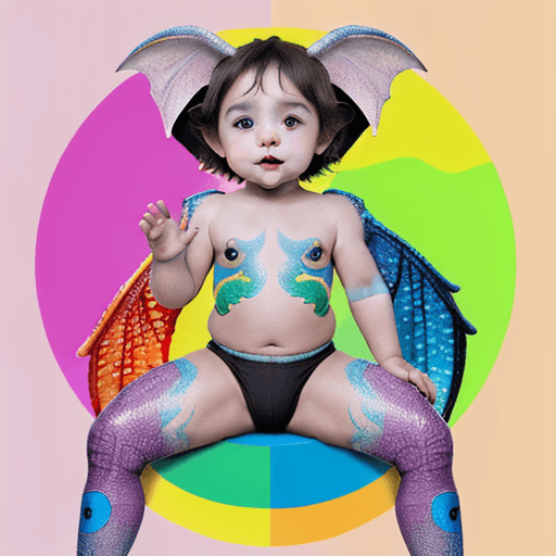 AI generated: A playful and colorful baby Elephant with bulging cheeks, big eyes, and small wings. Its body is cov...