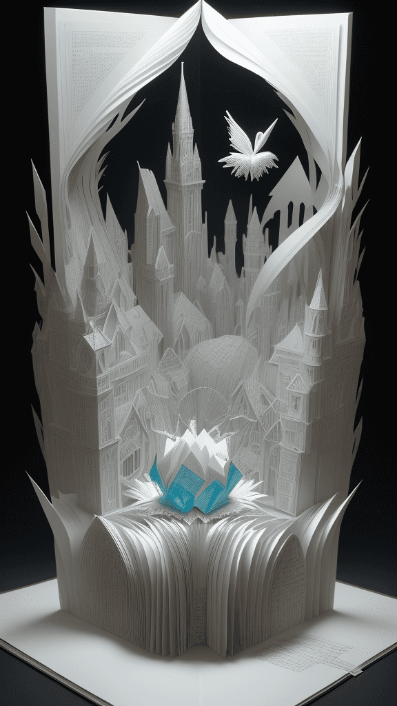 AI generated: "Beyond the Pages" - Craft a mesmerizing open book 3D paper cut art that defies the boundaries of im...