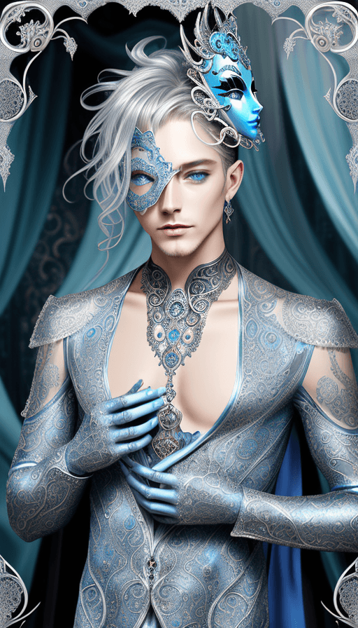 AI generated: Charming woman, honey-colored eyes, seductive look, Venetian mask, intricate golden patterns, elegan...