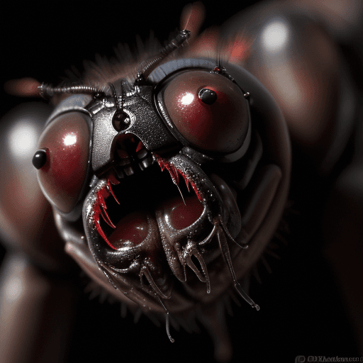 AI generated: very realistic creepy fly, natural light, high detail skin, creepy setting, horror, dripping with bl...