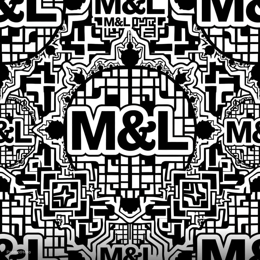AI generated: create a pattern the text "M&L" in black on white. The pattern should fit exactly into itself on eve...