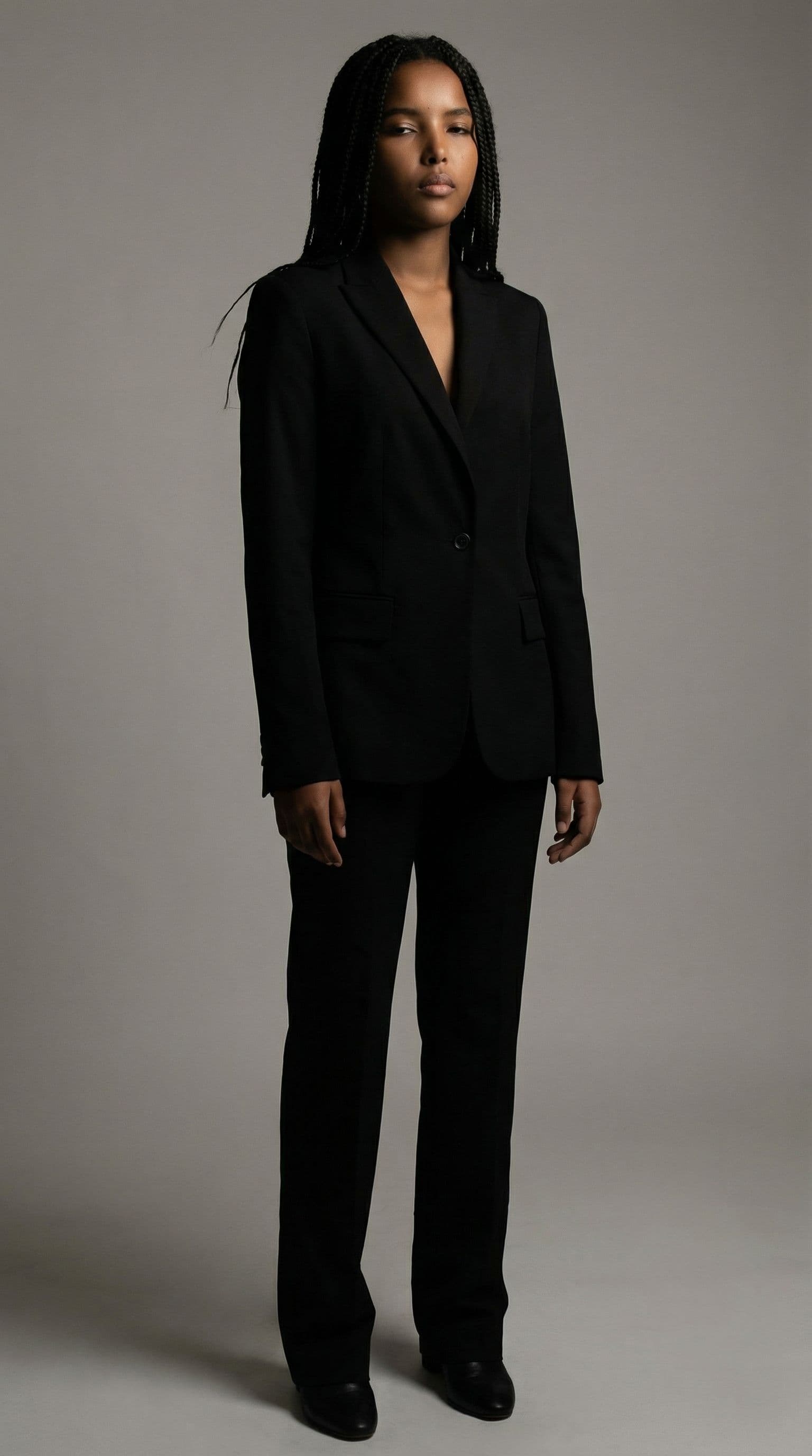AI generated: Create a realistic high-fashion female girl model appearance. Physical presence: - Tall, elongated p...