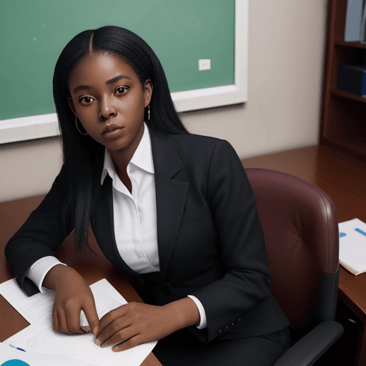 AI generated: Black girl sits facing the principal of Private school in lagos in his office, hyper-realistic, 8k i...