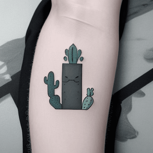 AI generated: Tattoo design that symbolically represents the concepts of  cat, cactus, trust, road, and sea in a m...
