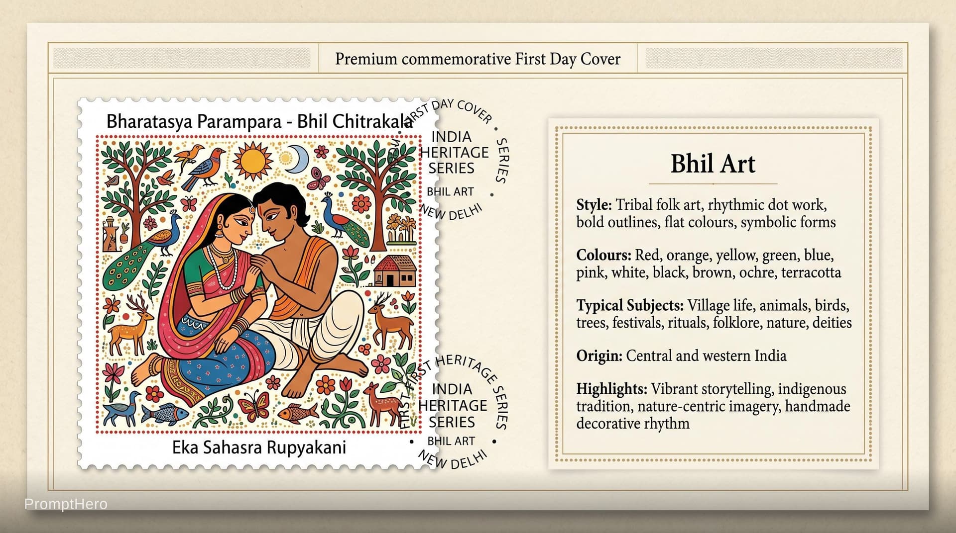 AI generated: Create a 16:9, 4K premium commemorative First Day Cover envelope inspired by India Post heritage des...