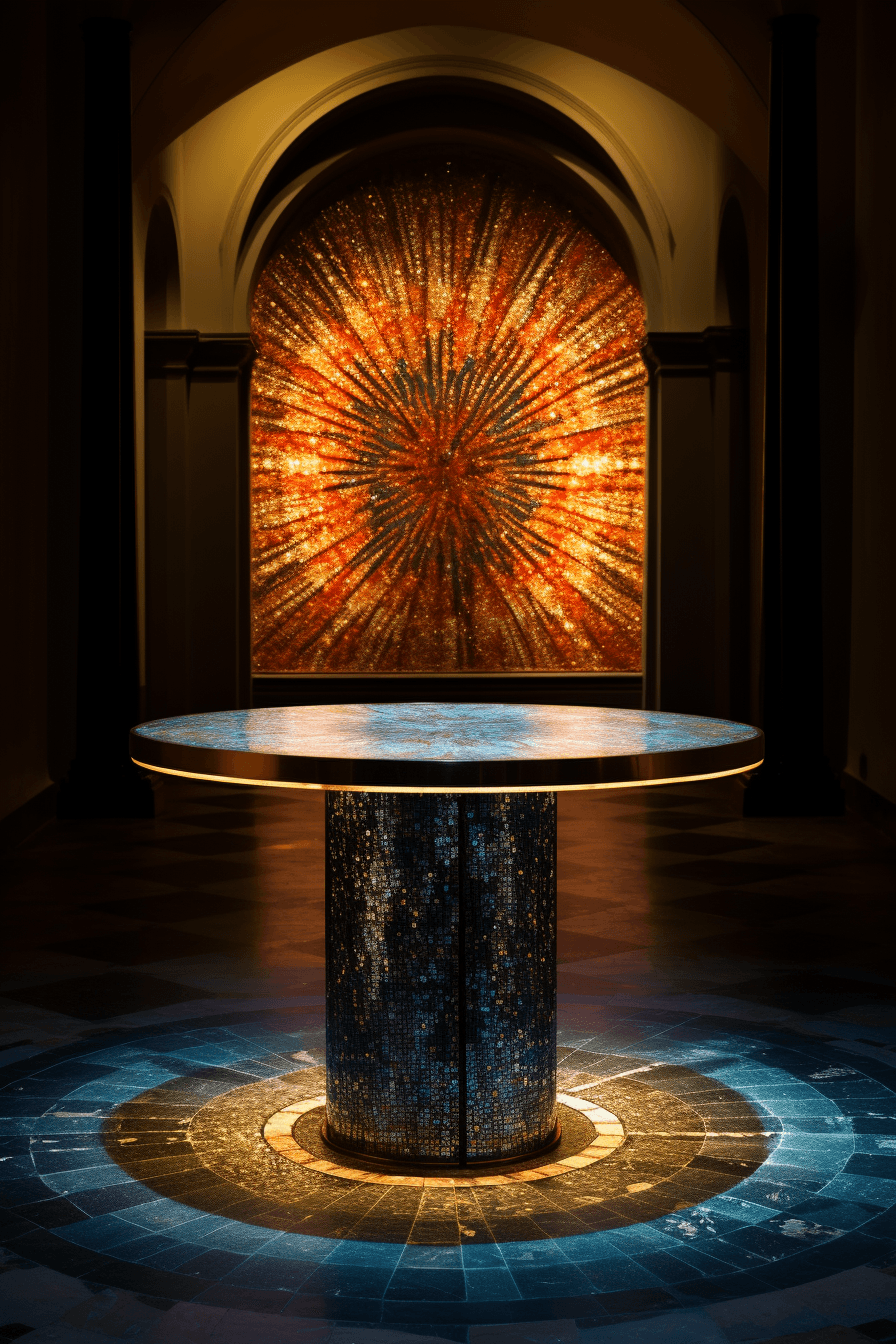 AI generated: mosaic table, rome, in the style of confessional, toraji, agostino arrivabene, illuminated interiors...