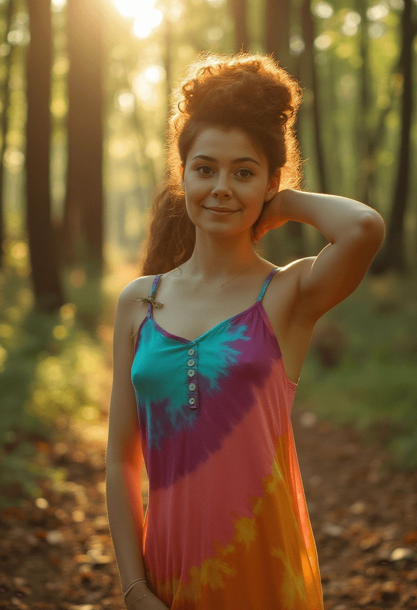 AI generated: A photorealistic cinematic portrait of a woman with voluminous, tightly curled auburn hair, standing...