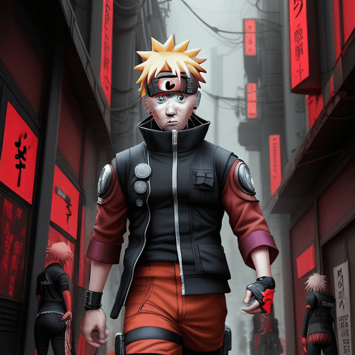 AI generated: naruto anime wallpaper, naruto wallpaper, in the style of cyberpunk dystopia, light red and dark red...