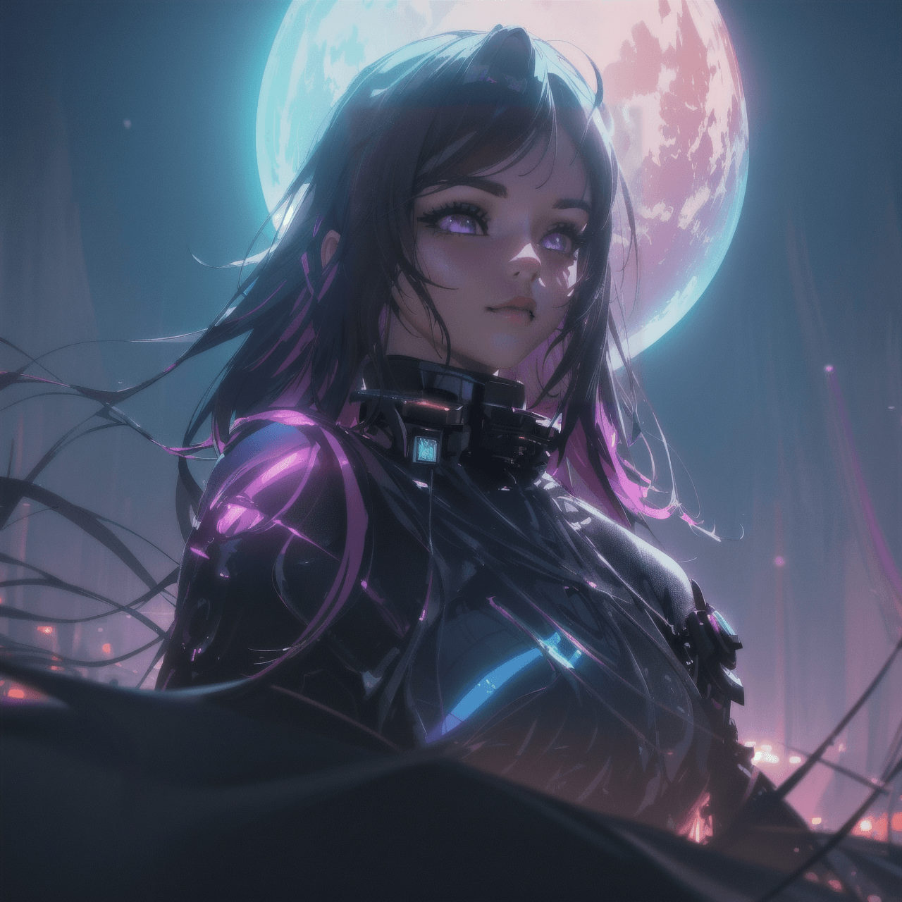 AI generated: long shot scenic professional photograph of breathtaking ethereal fantasy concept art of neonpunk st...
