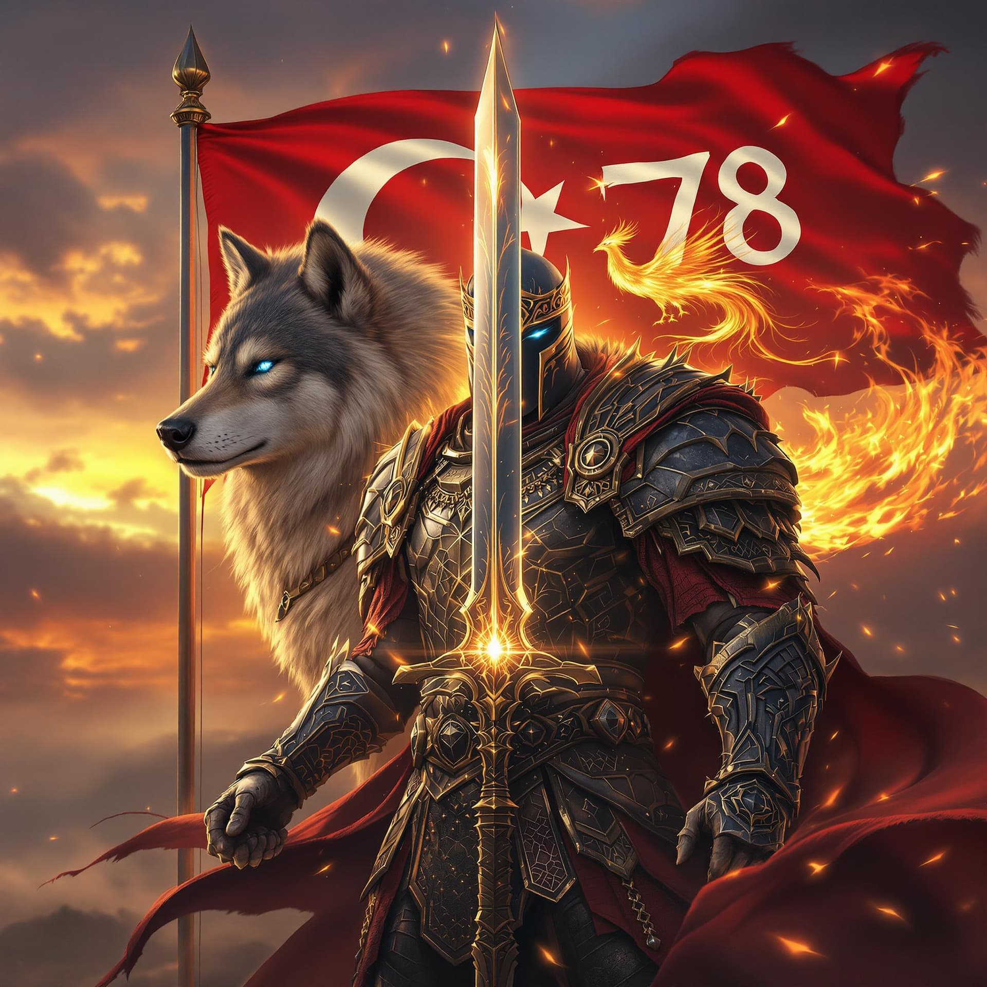 AI generated: A fierce Turkish warrior clad in traditional armor inspired by ancient Turkish mythology, holding a ...
