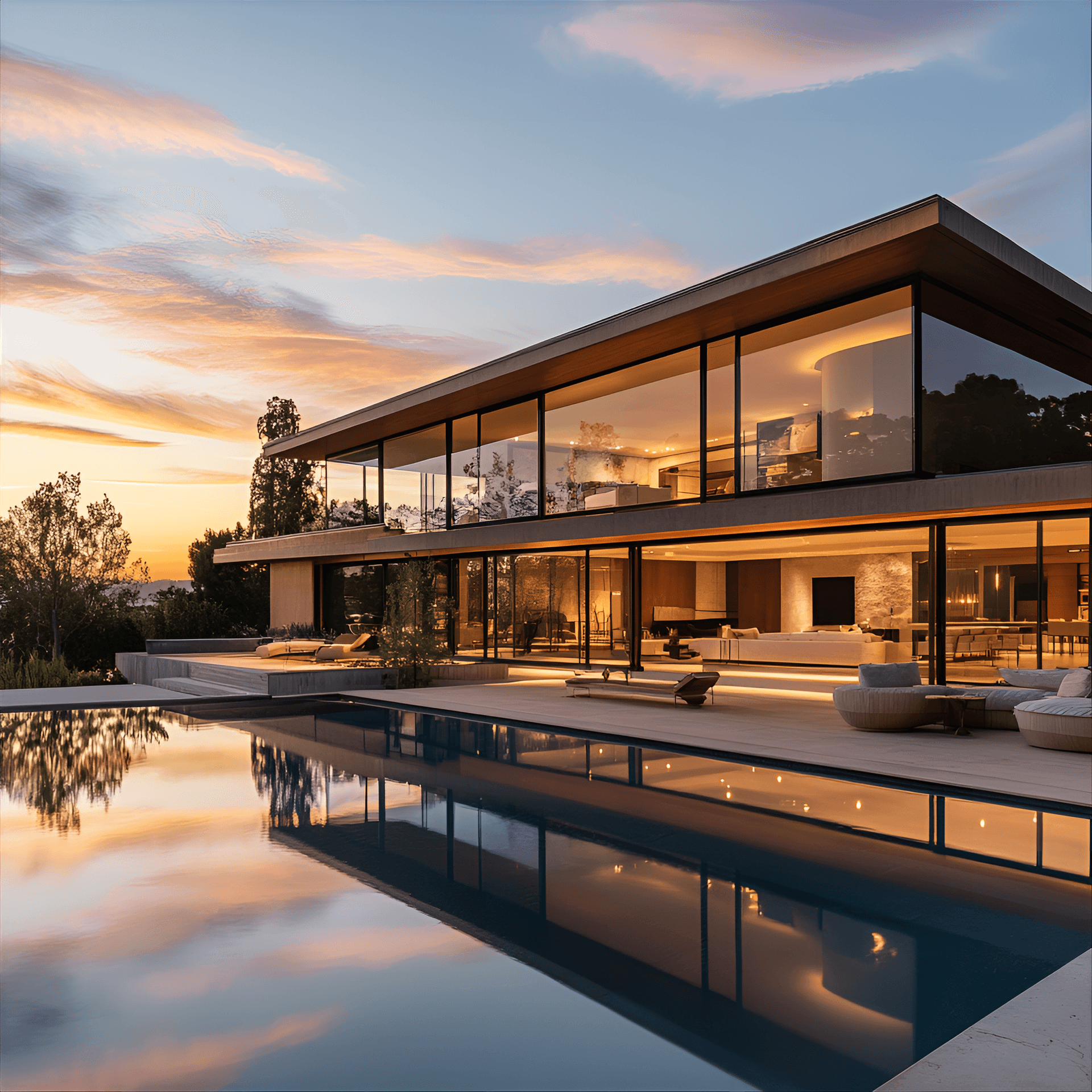 AI generated: mid-century modern mansion inspired by the elegance of a ballet dancer, with fluid lines, glass
fac...