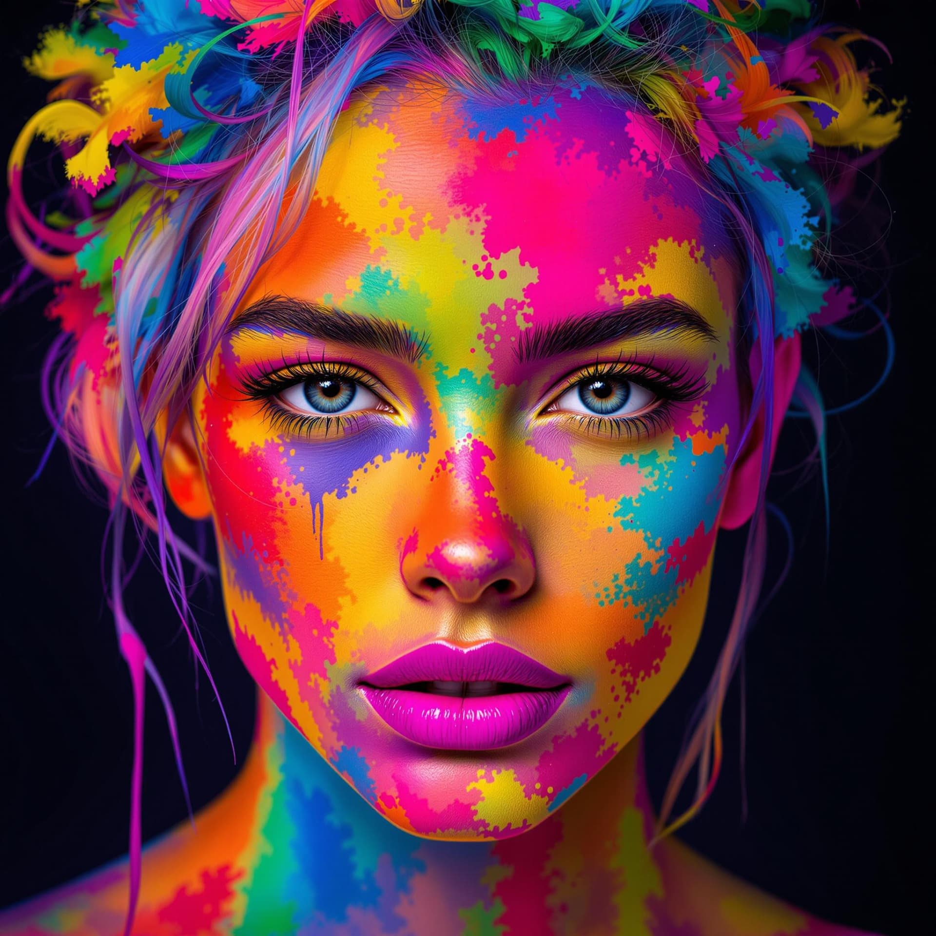 AI generated: Immerse yourself in the world of color with our "Multi-Color Face Paintings of People design prompt....