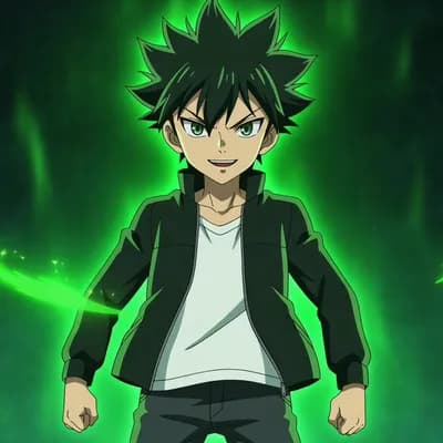 AI generated video: Anime image a boy looking attitude is Aura glowing in green colour