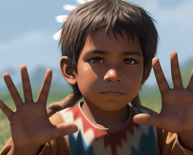 AI generated: realistic image of an indigenous boy waving his hand