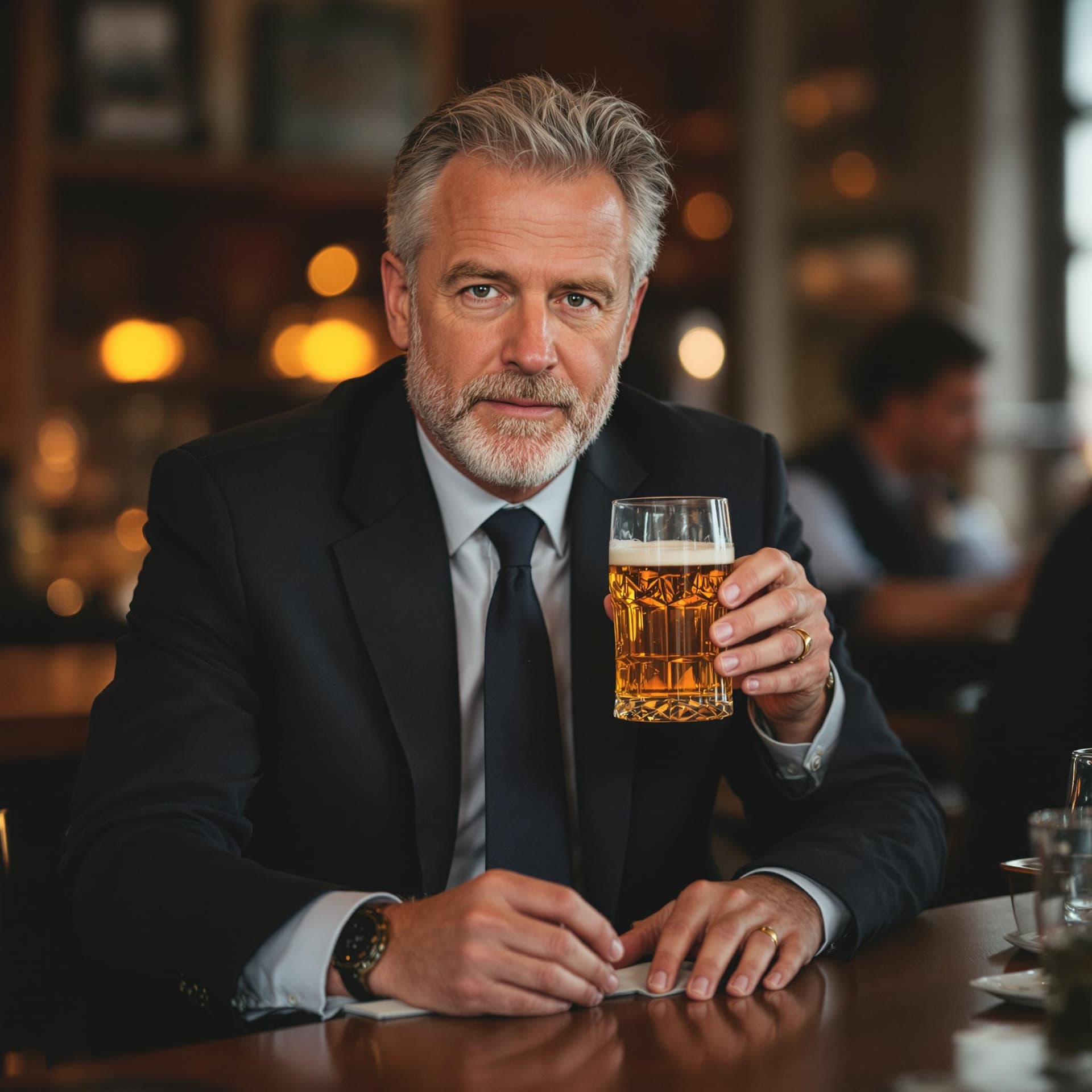 AI generated: Jonas Gahr Støre, norwegian prime minister having a beer