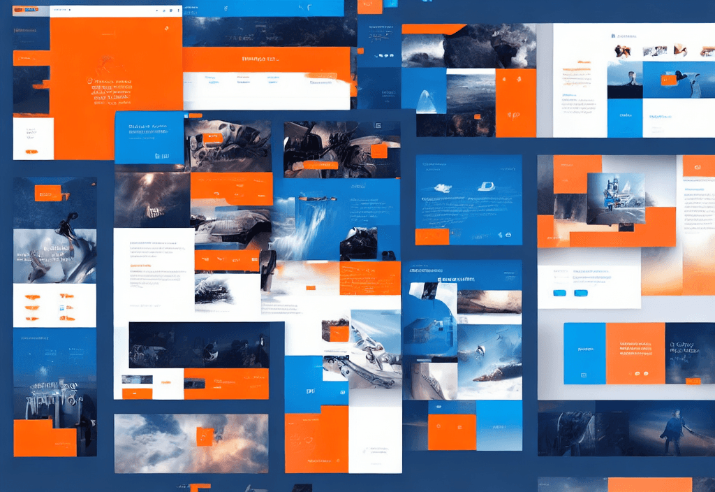 AI generated: bookler, ui design, awesome site web, futuristic, background white, blue headers, orange