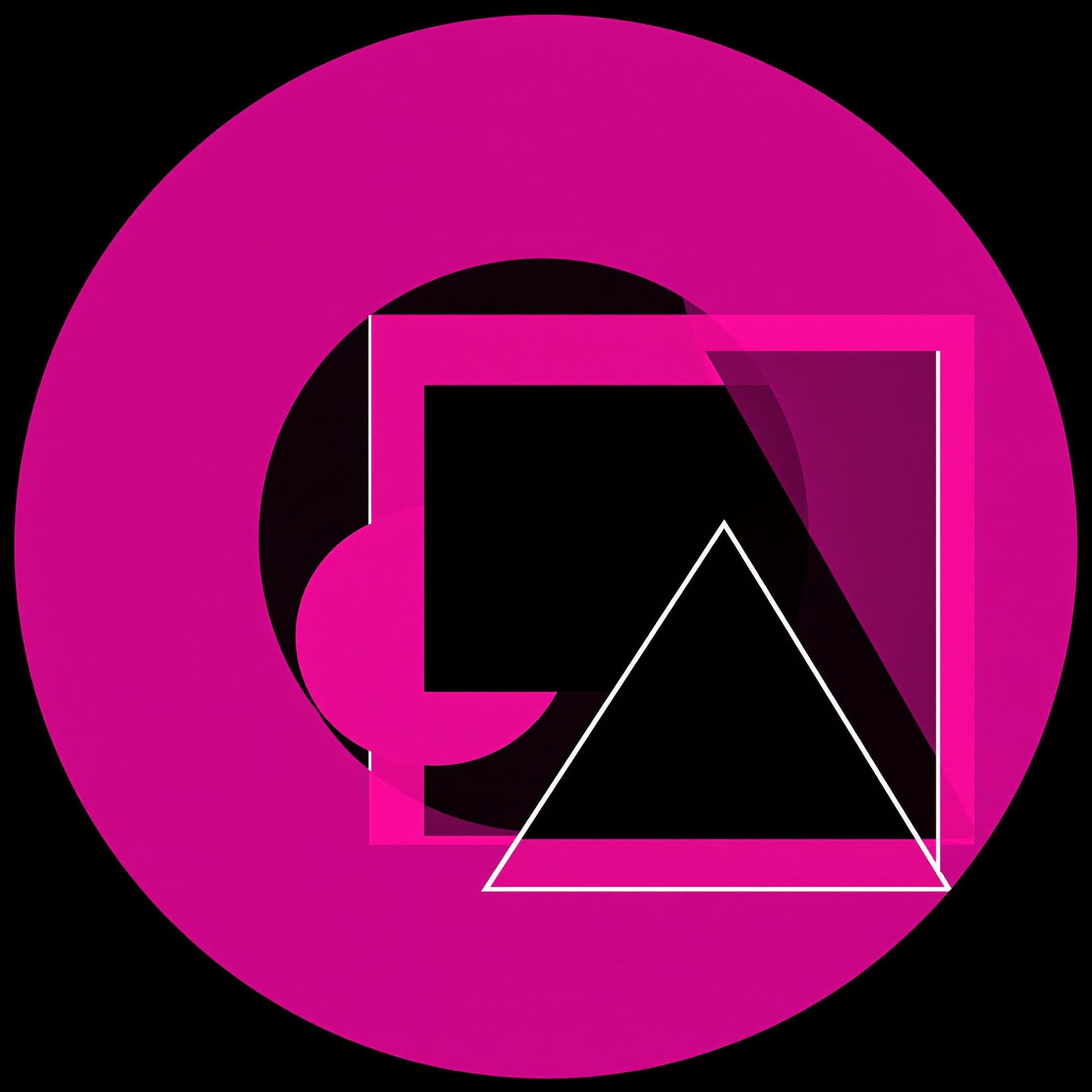 AI generated: A vibrant magenta-pink geometric design.  A circle, a square, and a triangle are arranged in a sligh...