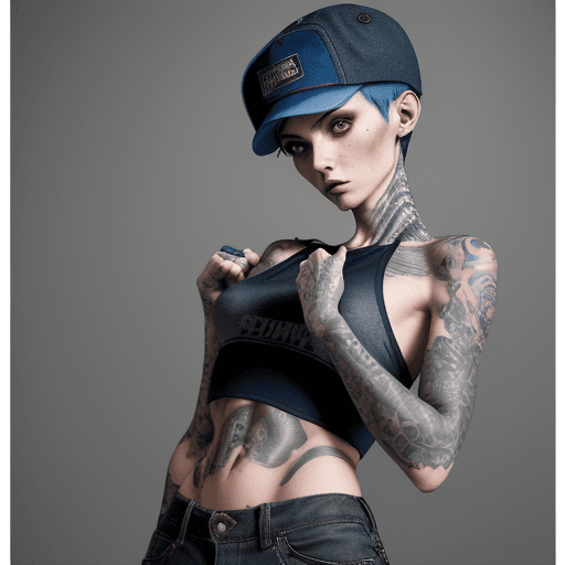 AI generated: Hyper photograph, intricate background, overhead angle of a Young, very thin, fighter, tattooed, ver...