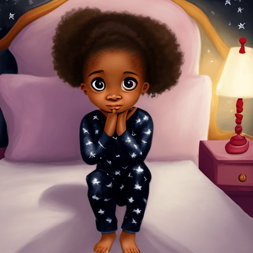 AI generated: masterpiece, best quality,a surprised little black girl wearing pajamas on a bed wwith her hand on h...