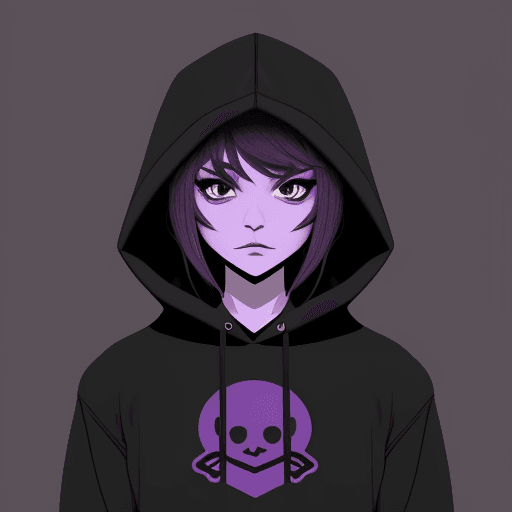 AI generated: Create, A character wearing black and dark purple hoodie, simple, doodle, vector, design, 