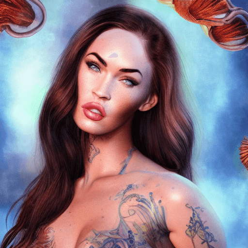 AI generated: megan fox 8k Goddess close-up portrait ribcagel. jellyfish phoenix head, nautilus, orchid, skull, be...