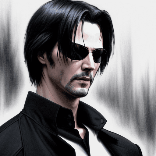 AI generated: Neo from the Matrix casting Keanu Reeves, pencil art style