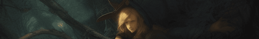 AI generated: young woman, long blonde hair, leaning up against a large tree, dense forest, night, foliage, dark, ...
