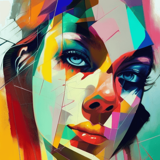 AI generated: an painting on the canvas of a woman in colorful tones, in the style of martin ansin, cracked, seren...