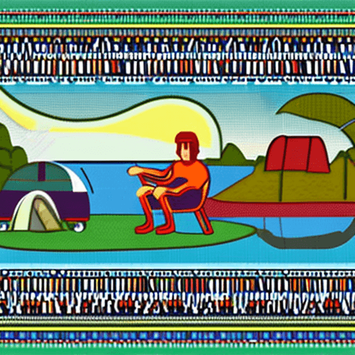 AI generated: caravan, camping on the lake view, dog and cat, birds drinking, campfire