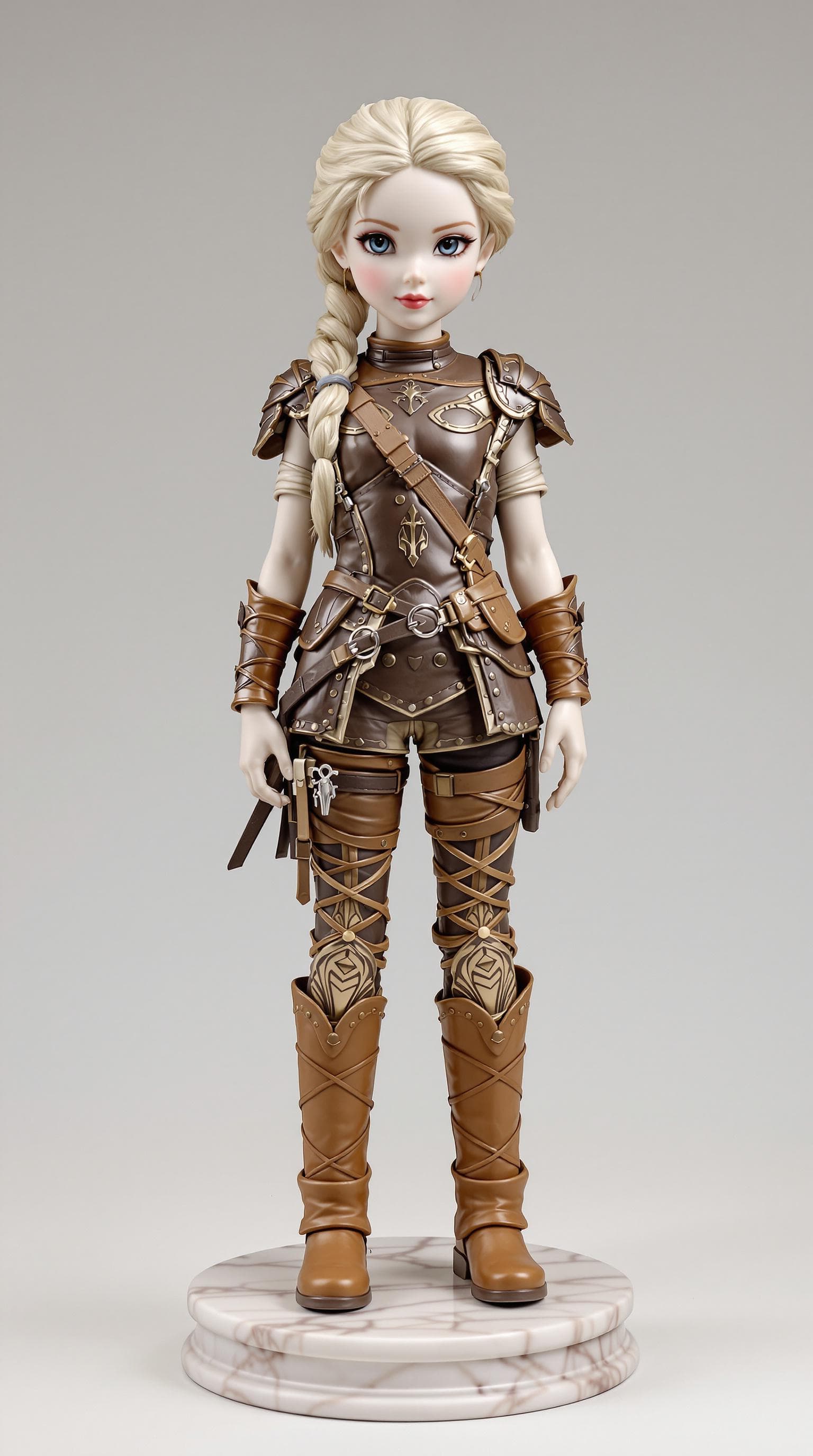AI generated: professional photo of the most beautiful porcelain girl figurine, (age 7), Standing on a small marbl...
