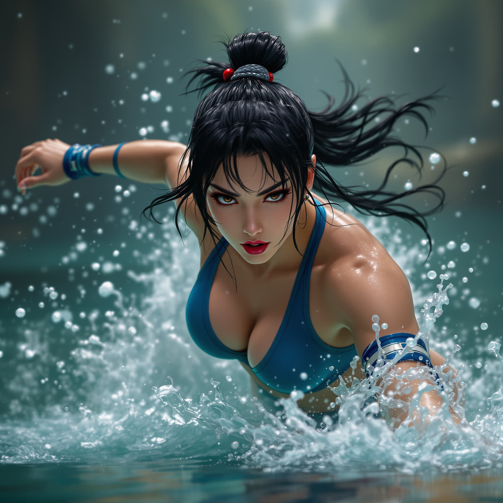 AI generated: fighter chun-li swiming