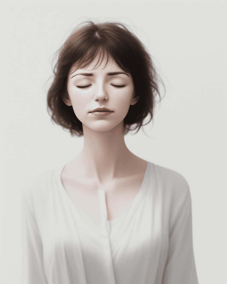 AI generated: photo, woman with closed eyes, white background
