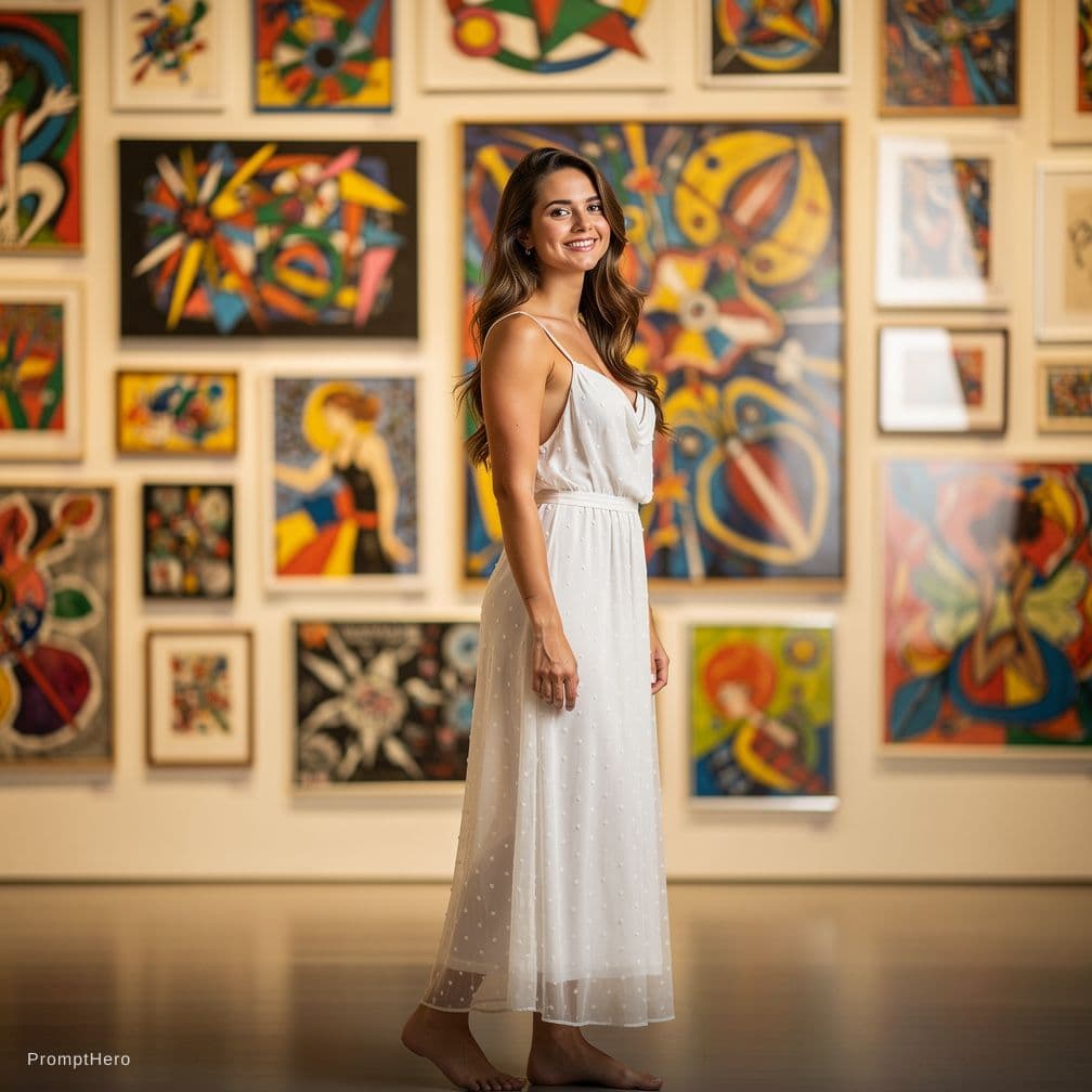 AI generated: Ultra-realistic 8K HD photography with skin detail. The image shows a young woman standing in front ...