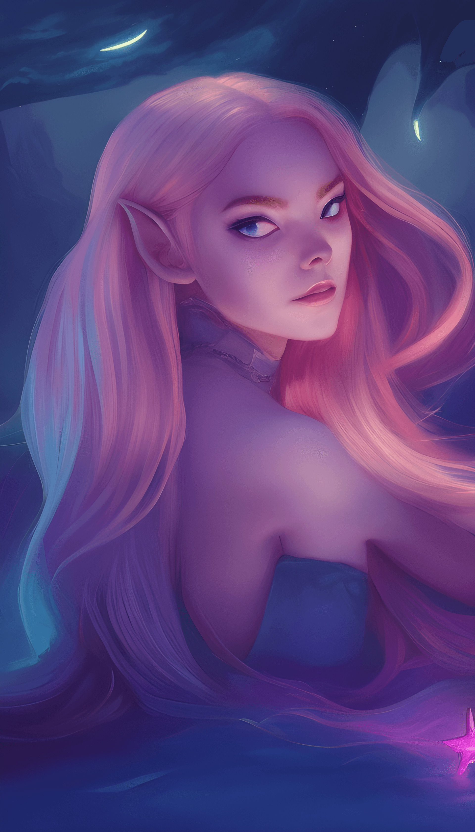 AI generated: a painting of a mermaid holding a star, concept art, inspired by loish, Artstation contest winner, f...