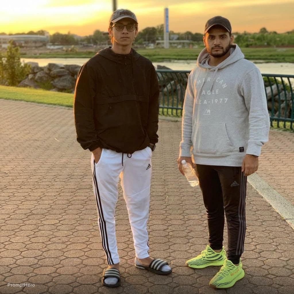 AI generated: The person who is on the right side change his shoes to be the uploaded shoes 