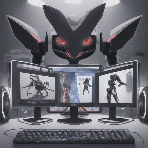AI generated: In the background there are personal computers, keyboards, monitor, different pc components. In the ...