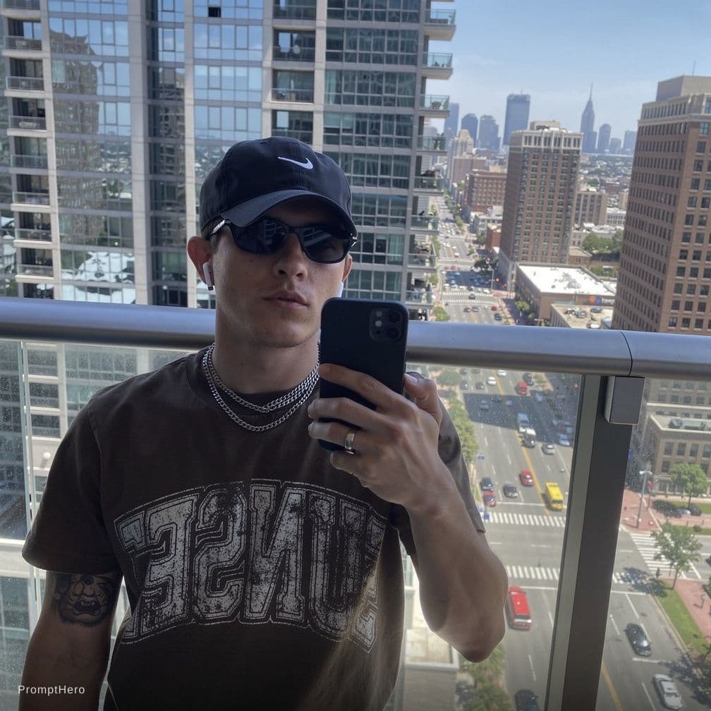 AI generated: Me in a apartment balcony in a big city 