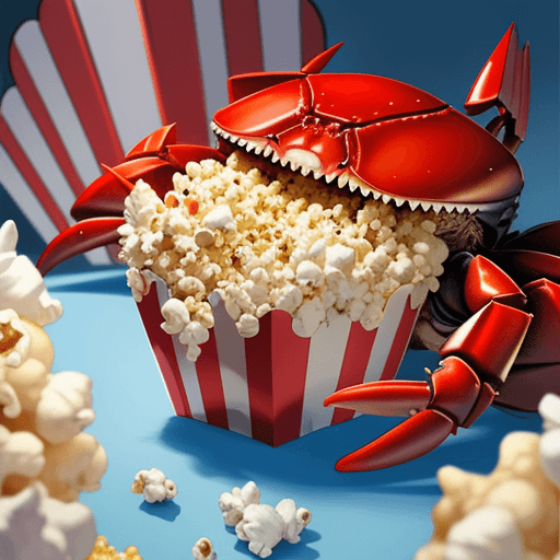 AI generated: A Crab eating popcorn in comic art